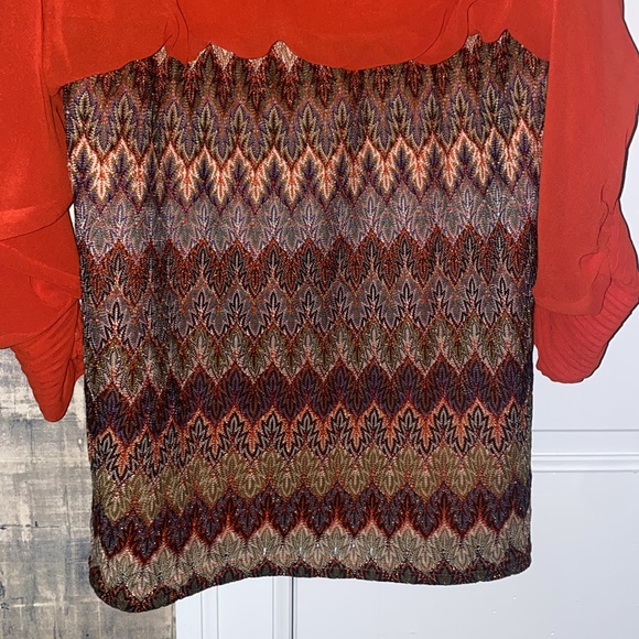 Orange Cold Shoulder Top with Patterned Skirt - Picture 3 of 8